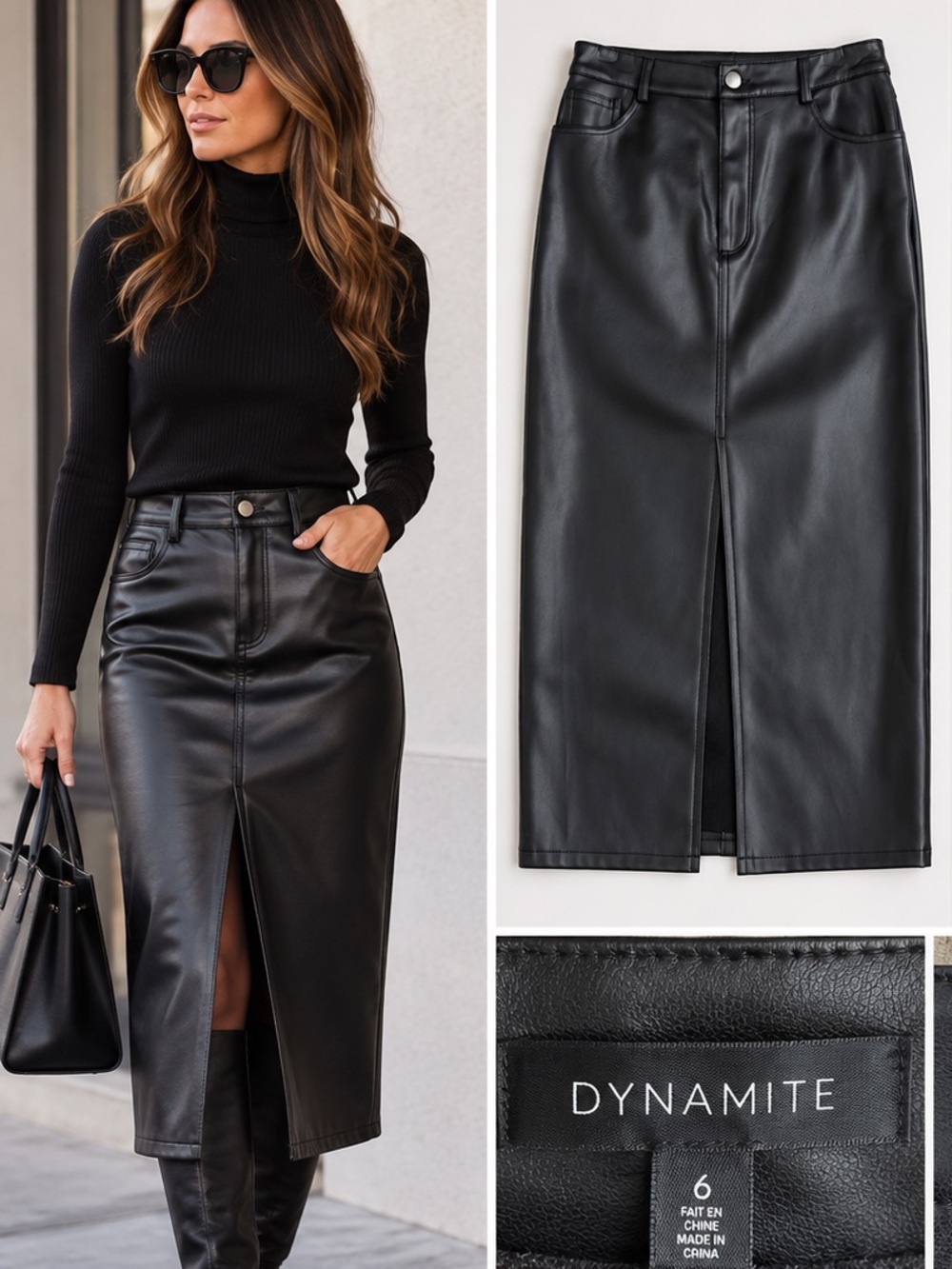 🔹Like New Dynamite Black Faux Leather Midi Skirt Size 6